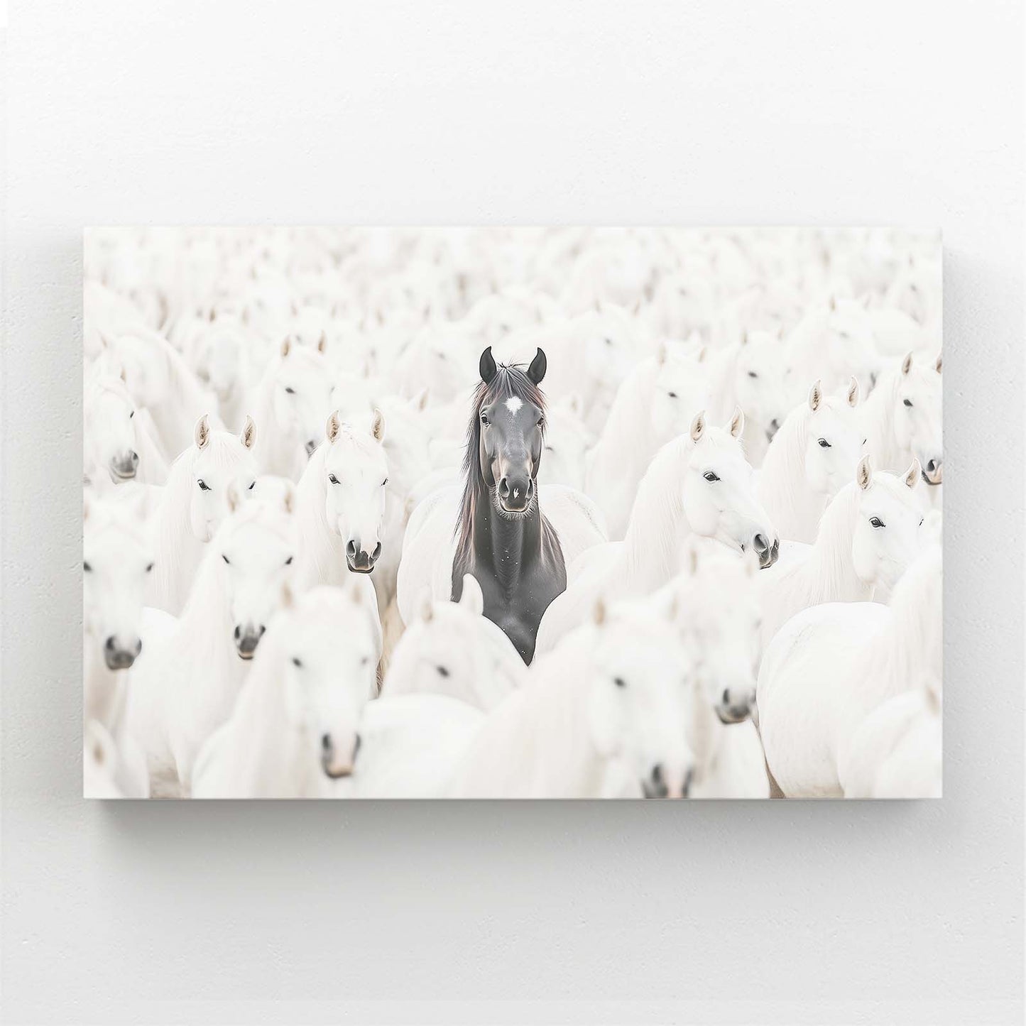 White Herd Standout Horse Wall Art — contemporary canvas print, angled canvas view on white background