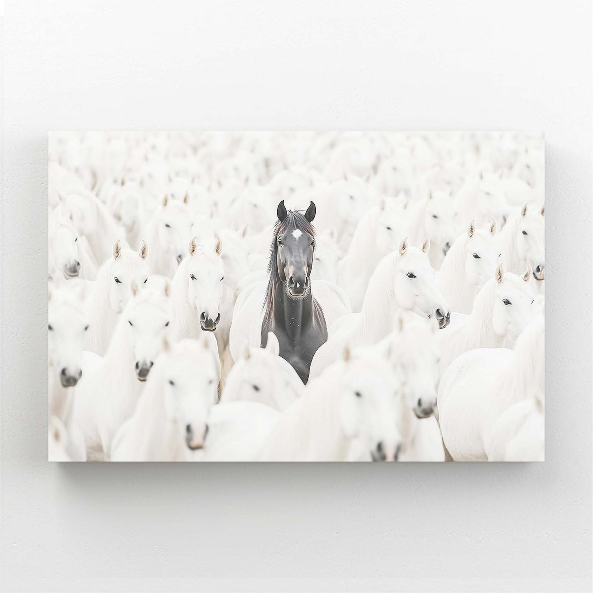 White Herd Standout Horse Wall Art — contemporary canvas print, angled canvas view on white background