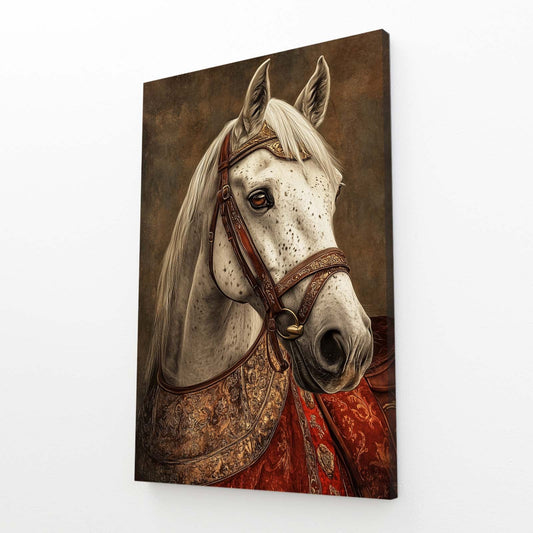 White Horse Wall Art – angled canvas view on white background