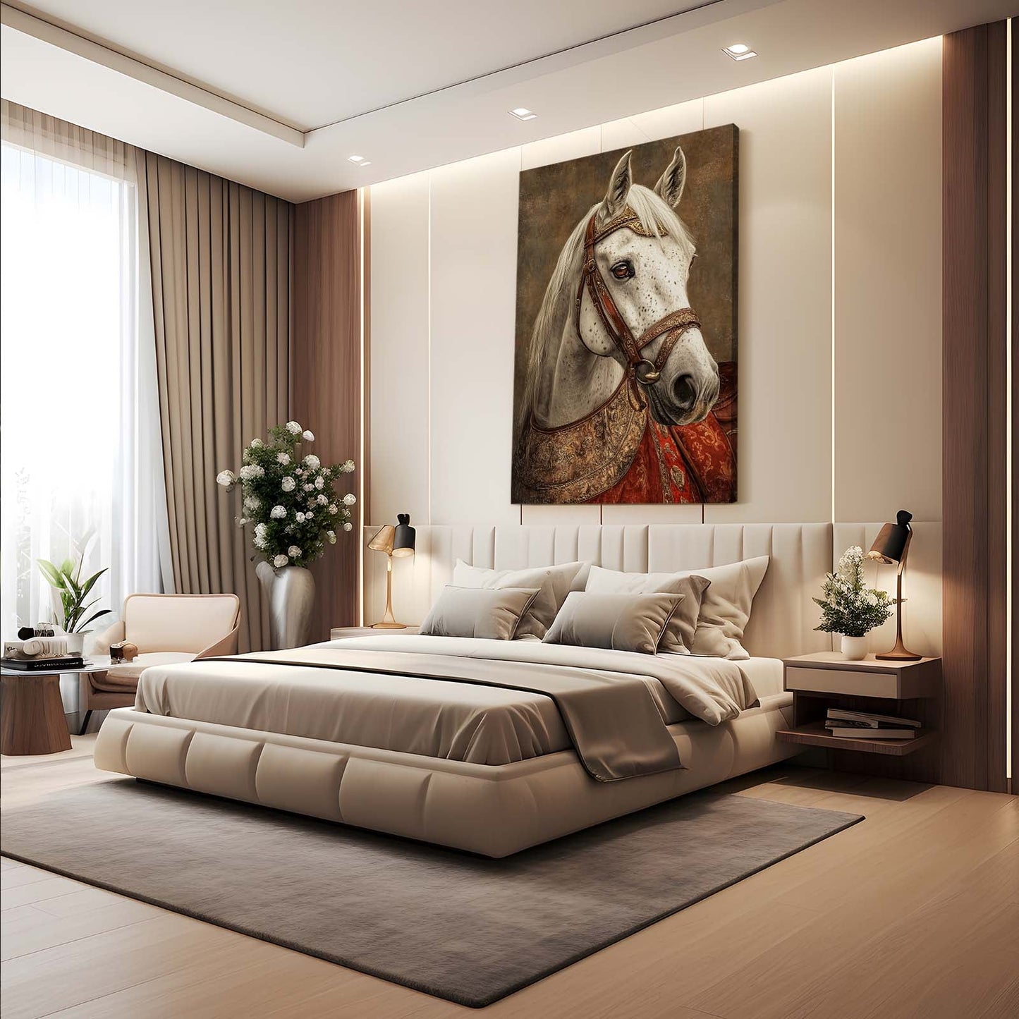 White Horse Wall Art – angled canvas view on white background