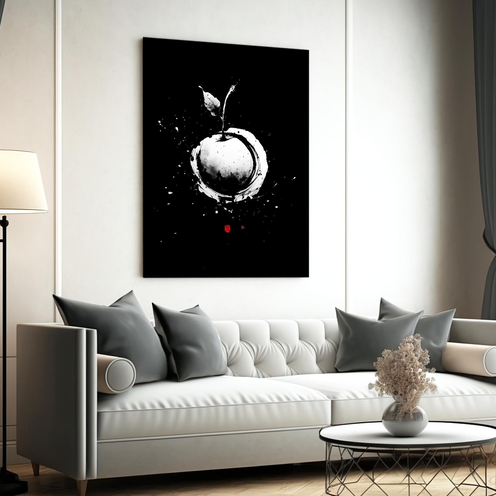 White Ink Splash Apple Wall Decor – styled in a furnished interior