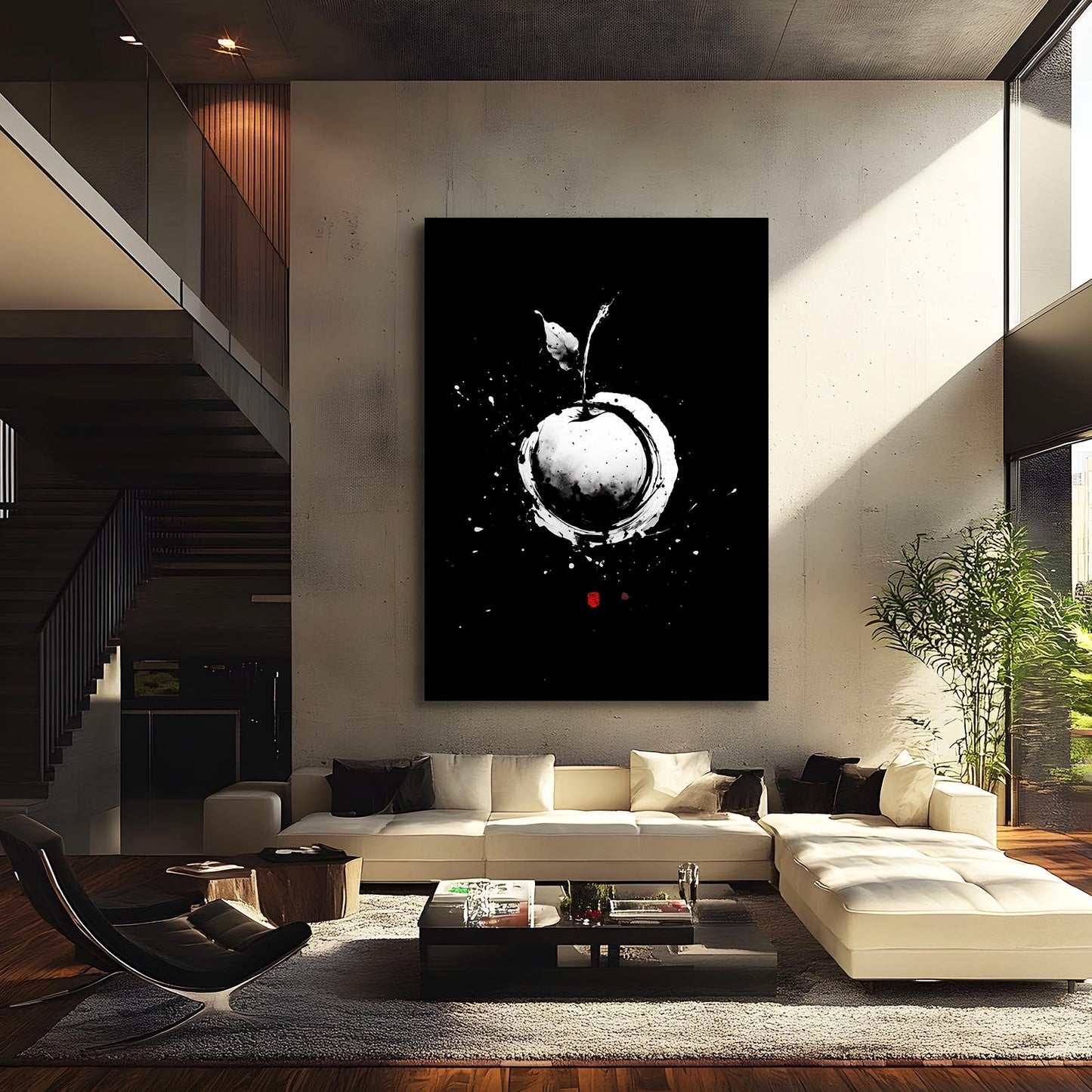 White Ink Splash Apple Wall Decor – styled in a furnished interior