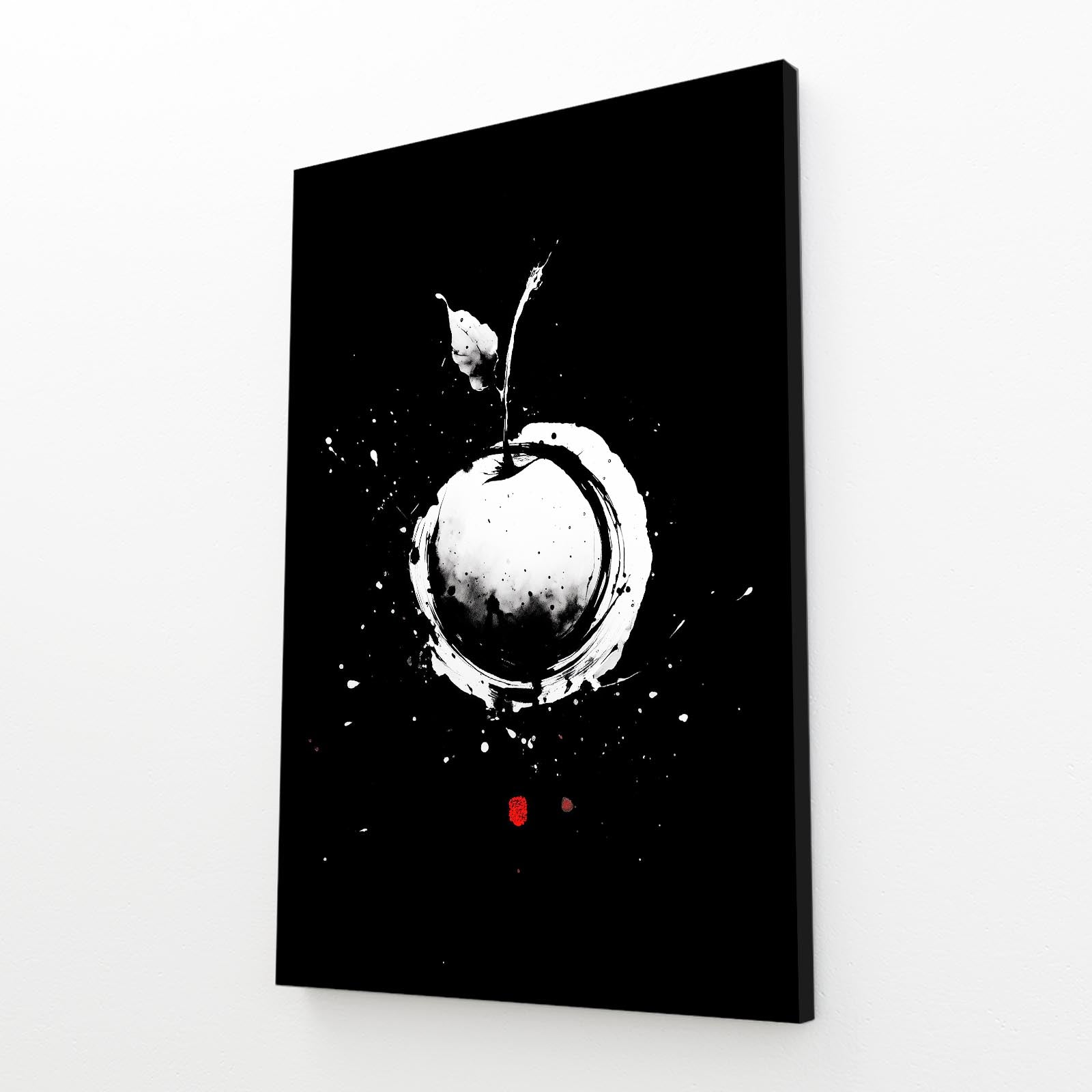 White Ink Splash Apple Wall Decor – angled canvas view on white background