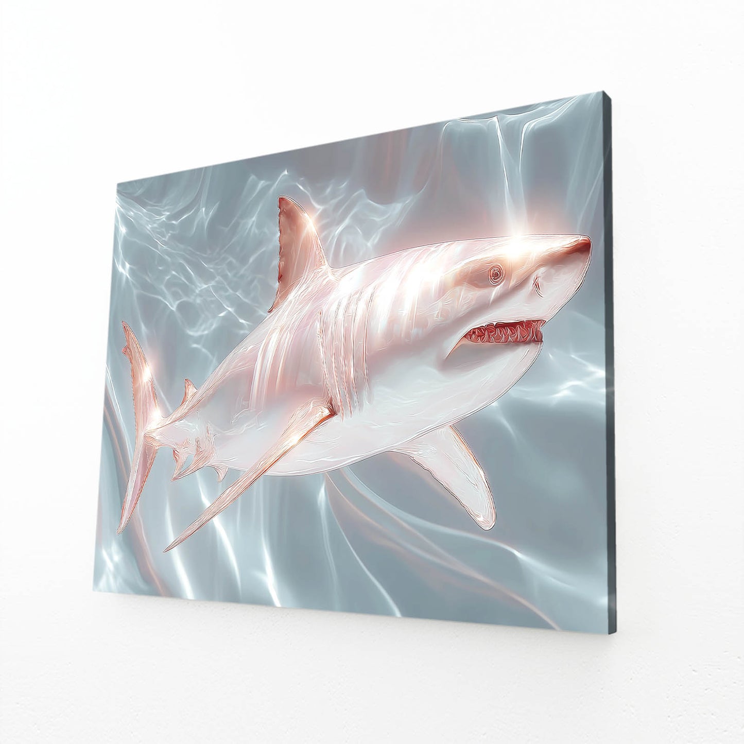 White Silk Shark Canvas – angled canvas view on white background
