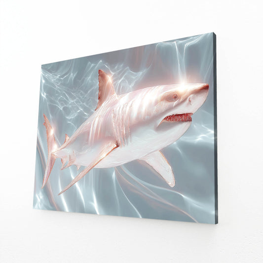 White Silk Shark Canvas – angled canvas view on white background