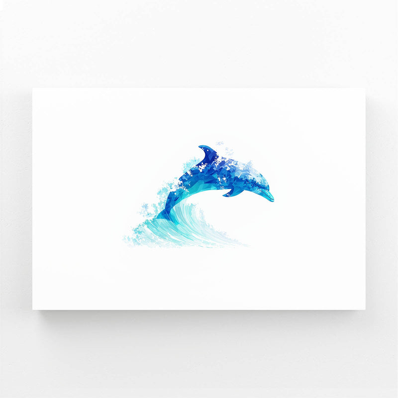 White Space Duo Dolphin Art – two small blue wash dolphins leaping across generous white space