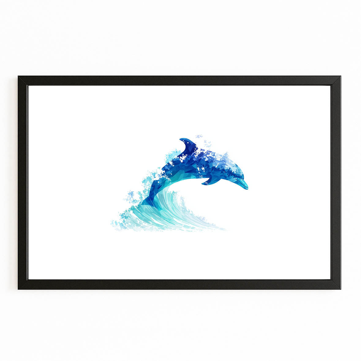 White Space Duo Dolphin Art – with Premium Black wood frame on white background