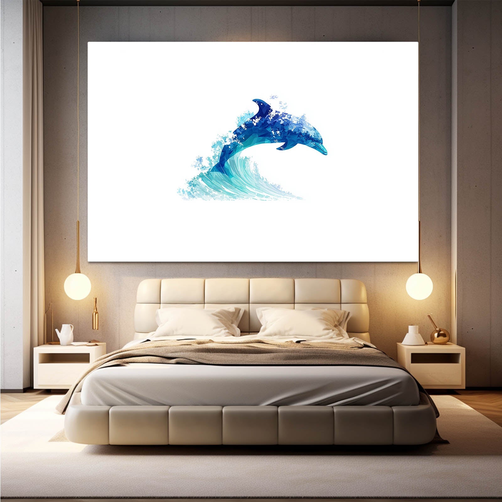 White Space Duo Dolphin Art – styled in a furnished interior