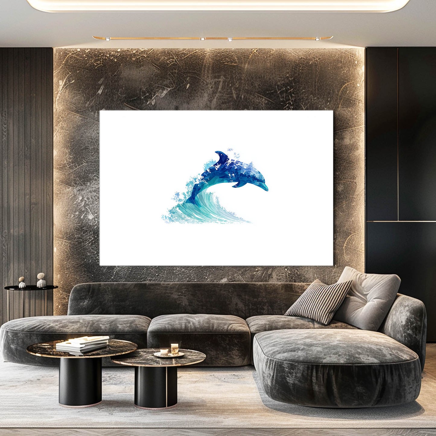 White Space Duo Dolphin Art – styled in a furnished interior