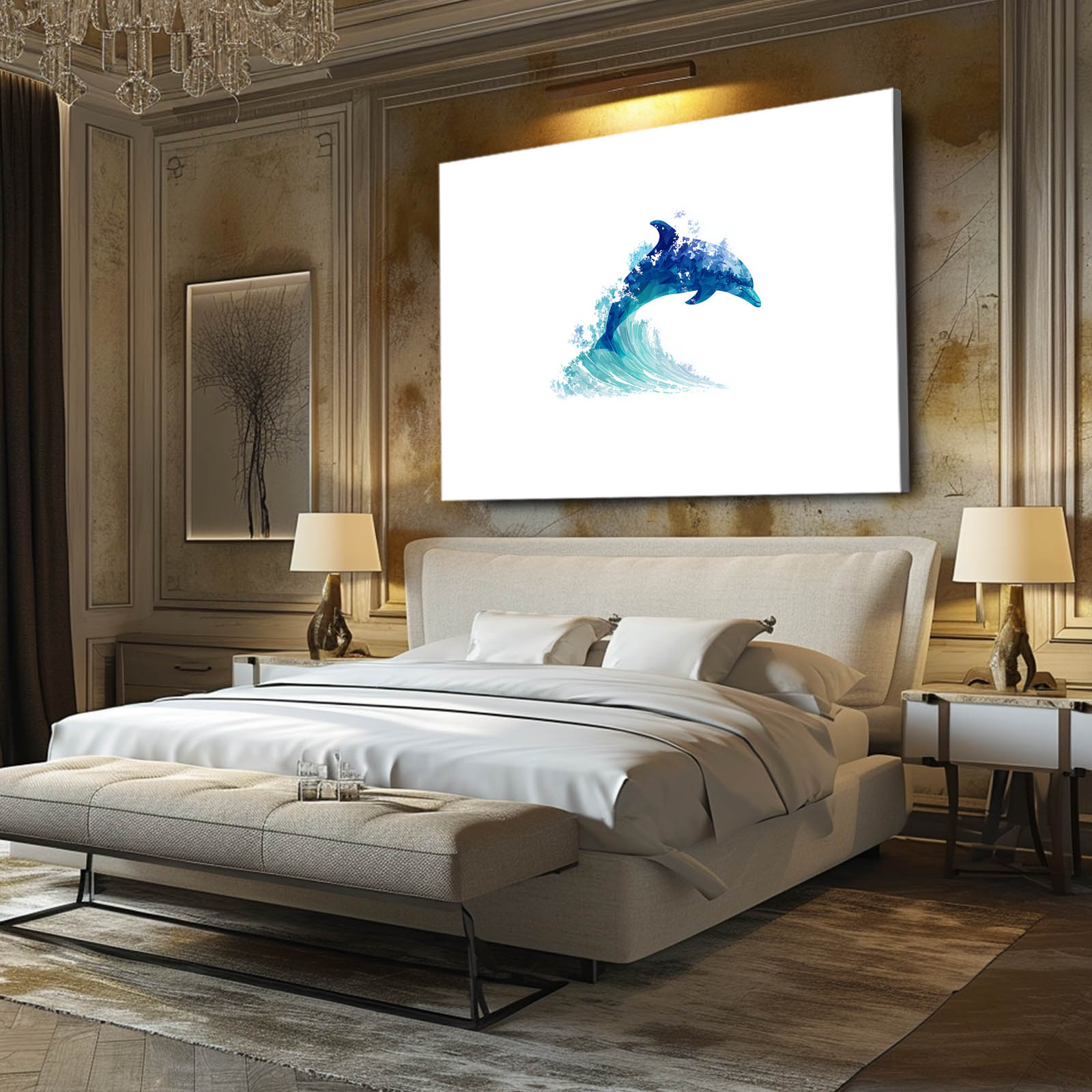 White Space Duo Dolphin Art – styled in a furnished interior