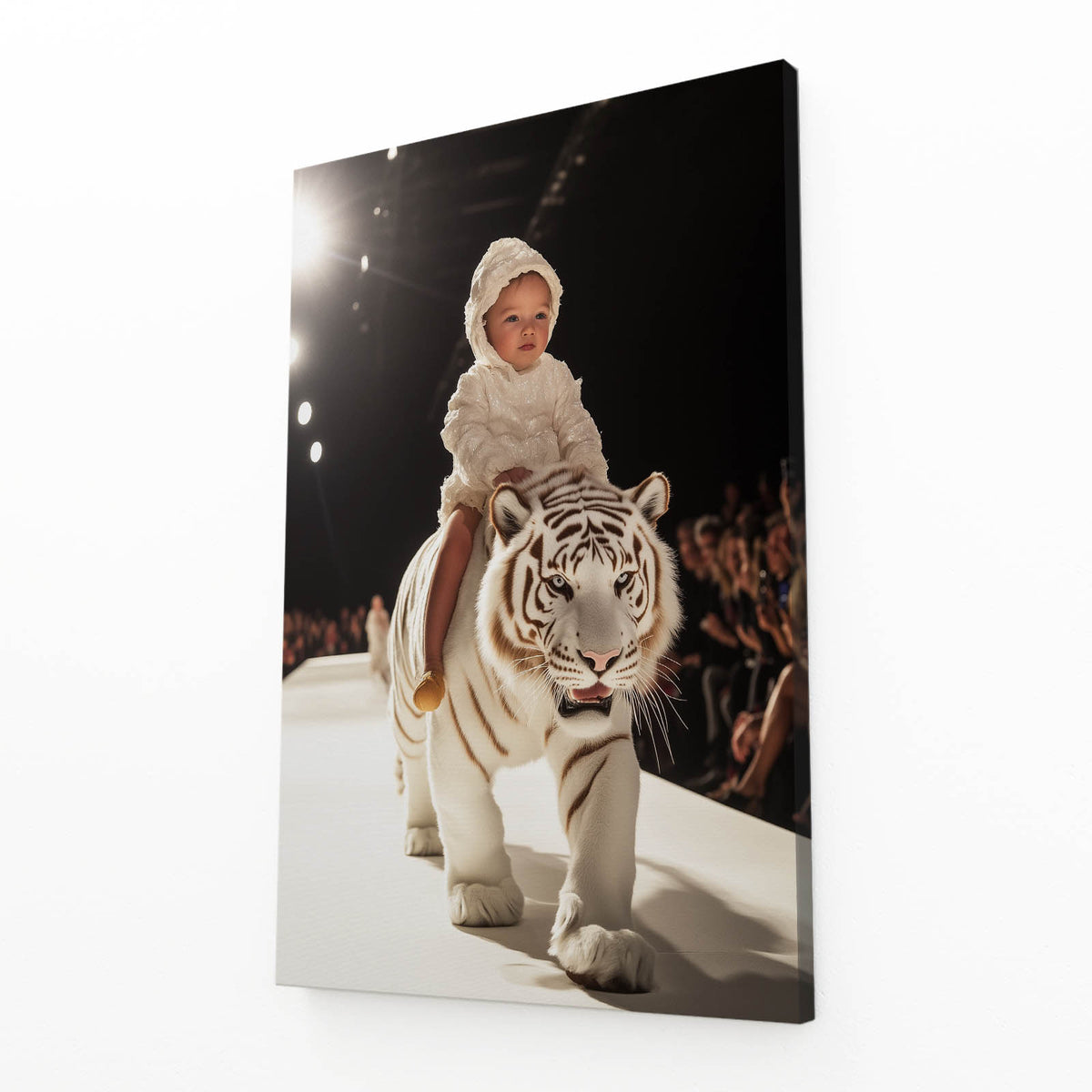 White Tiger Runway Wall Art — photography canvas print, angled canvas view on white background
