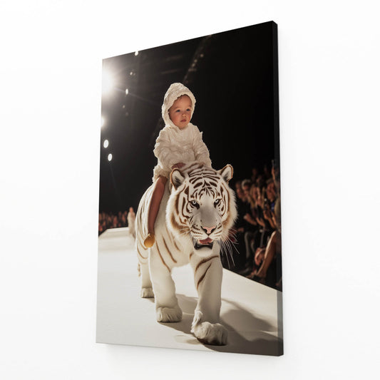White Tiger Runway Wall Art — photography canvas print, angled canvas view on white background