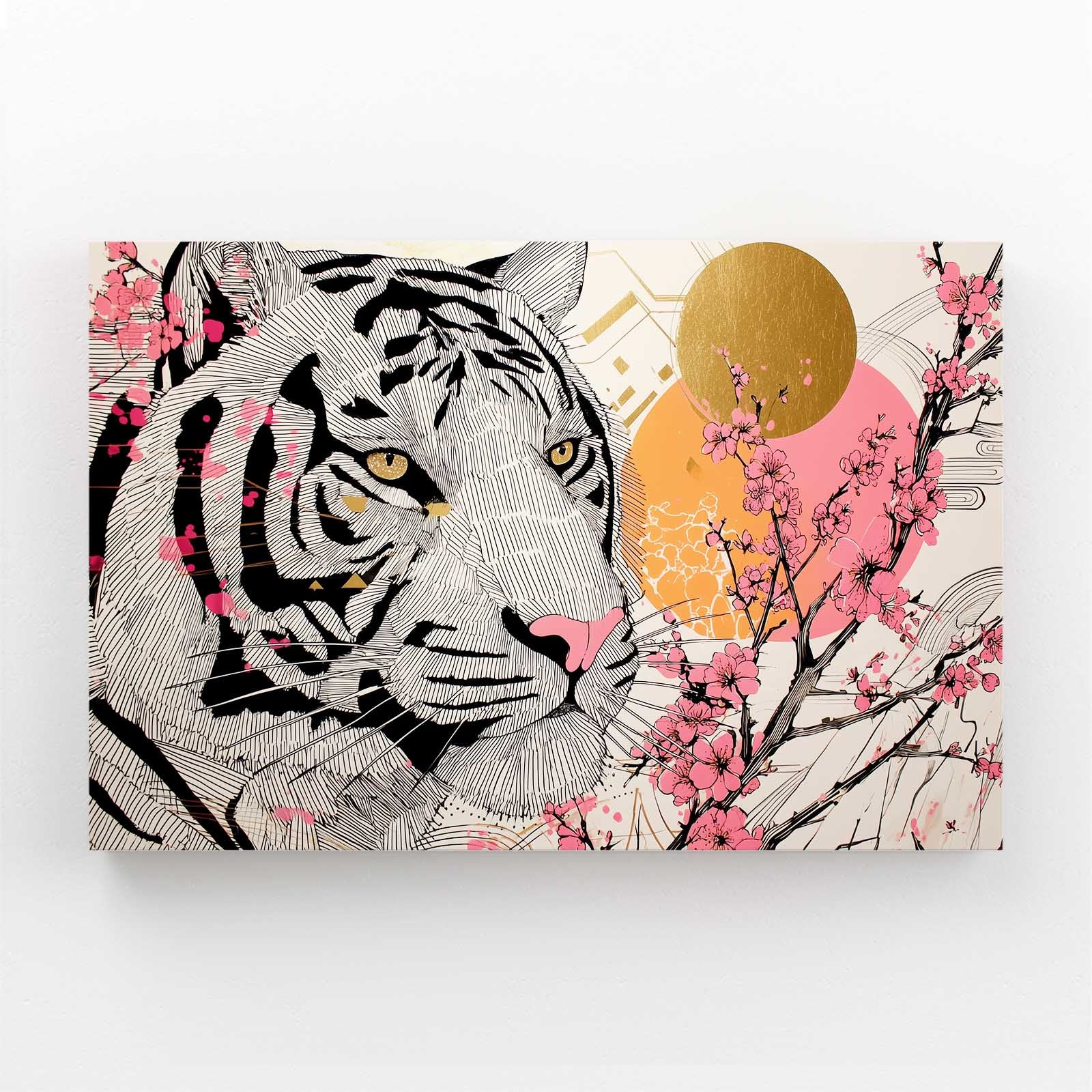 White Tiger Sun Cherry Blossom Art – white tiger sun cherry blossom canvas print