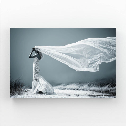 White Veil Wind Dress Photography Art – white veil wind dress photography canvas print