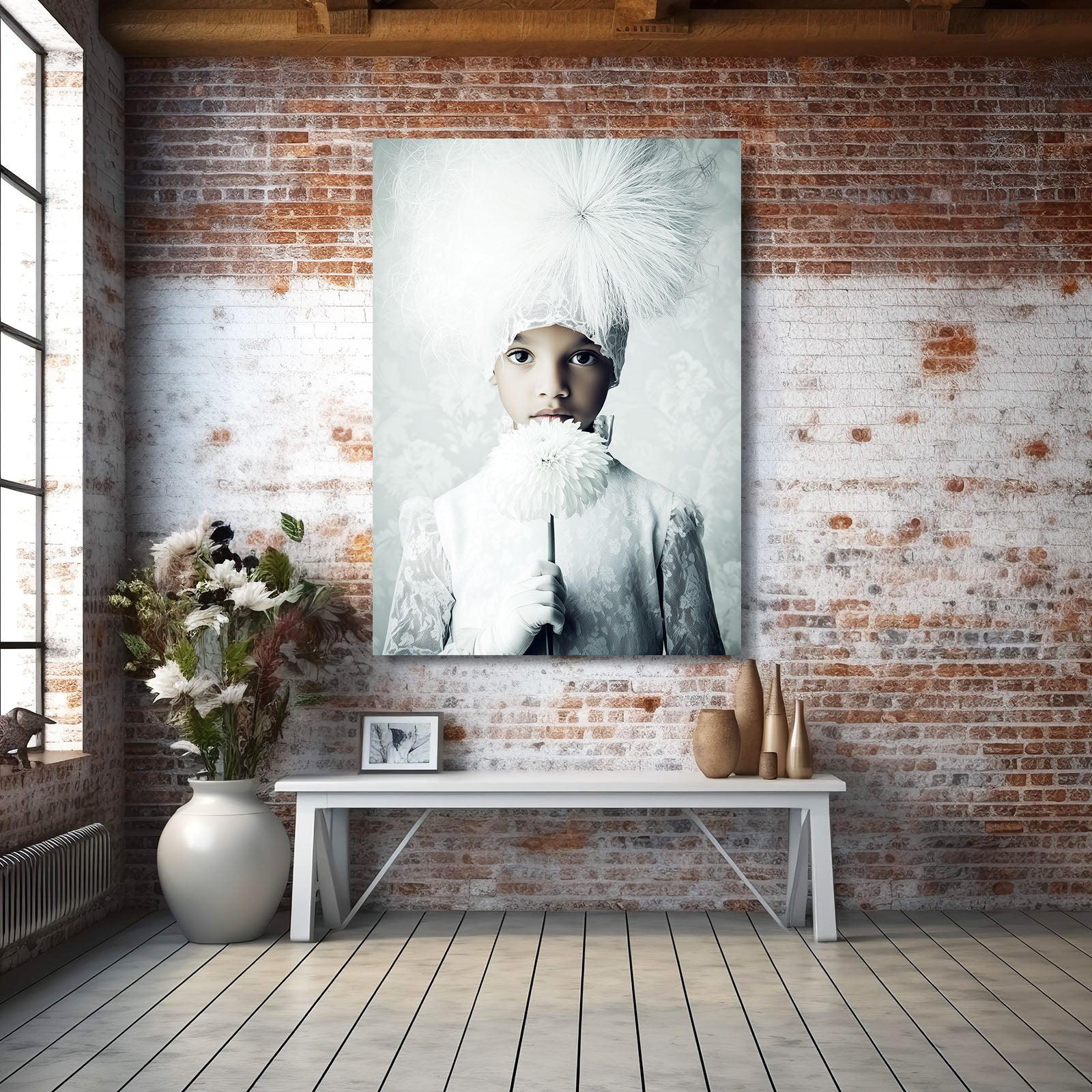 White Winter Portrait Photography Prints – styled in a furnished interior