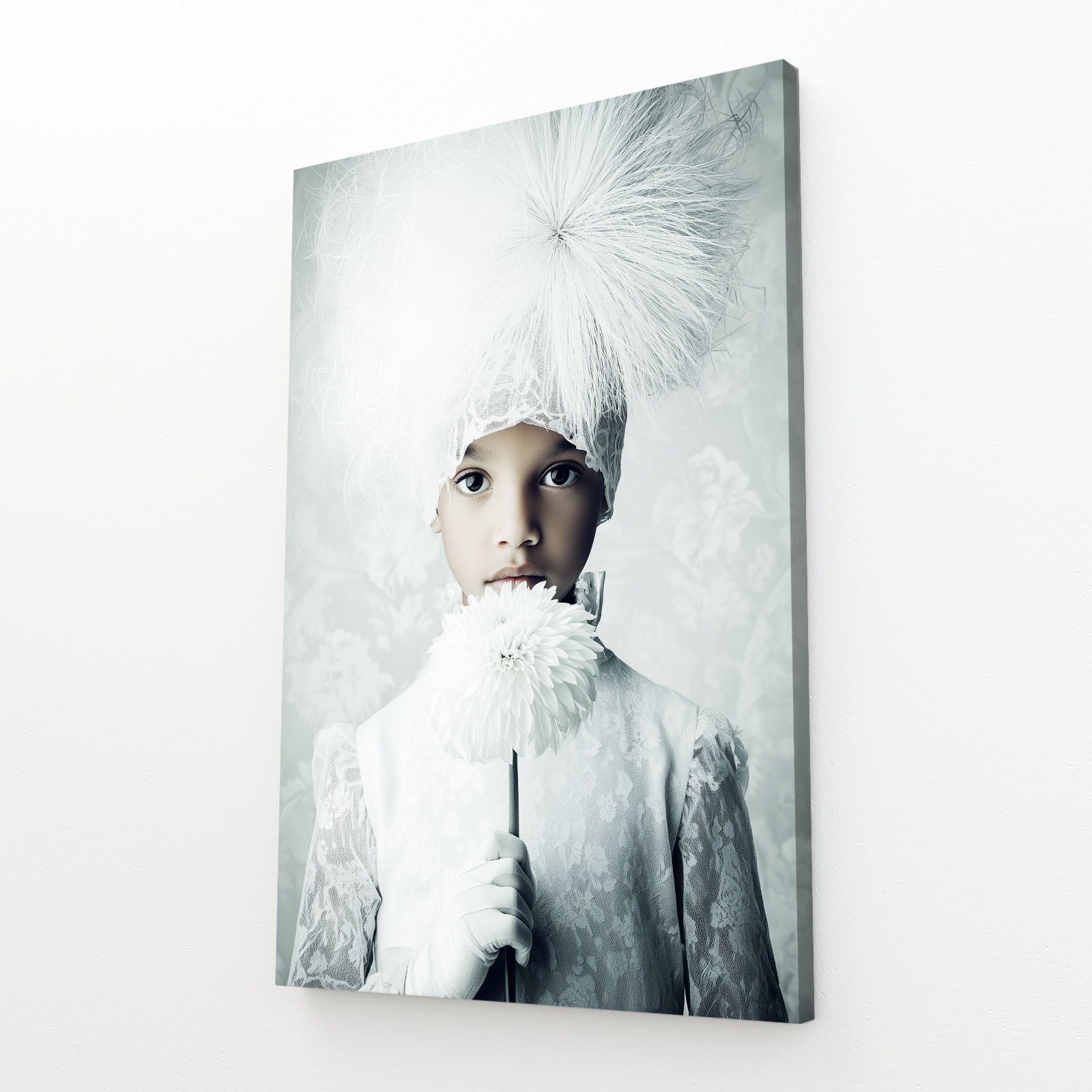 White Winter Portrait Photography Prints – angled canvas view on white background
