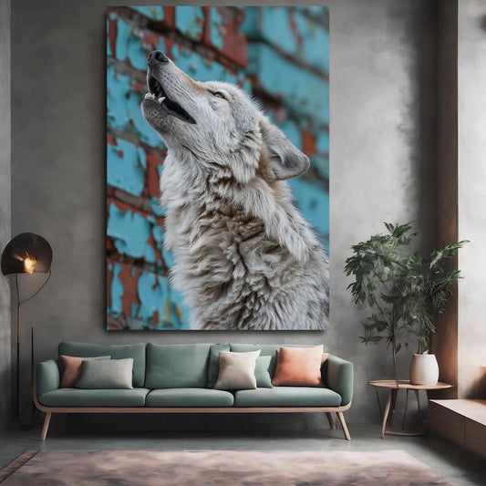 White Wolf Artwork — portrait canvas print in blue tones, view 3
