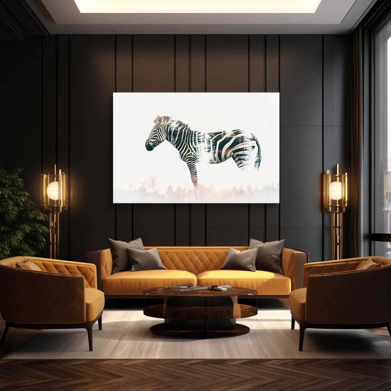 White Zebra Canvas – styled in a furnished interior