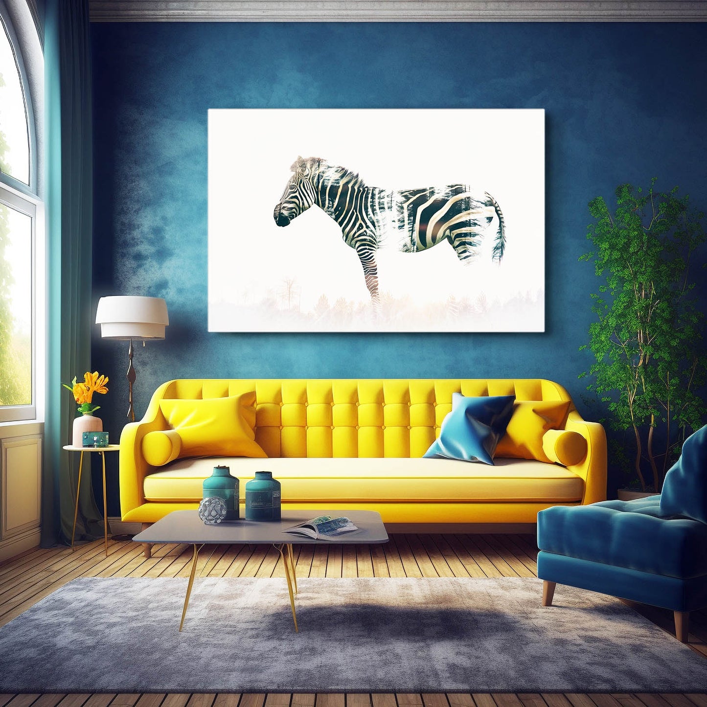 White Zebra Canvas – styled in a furnished interior