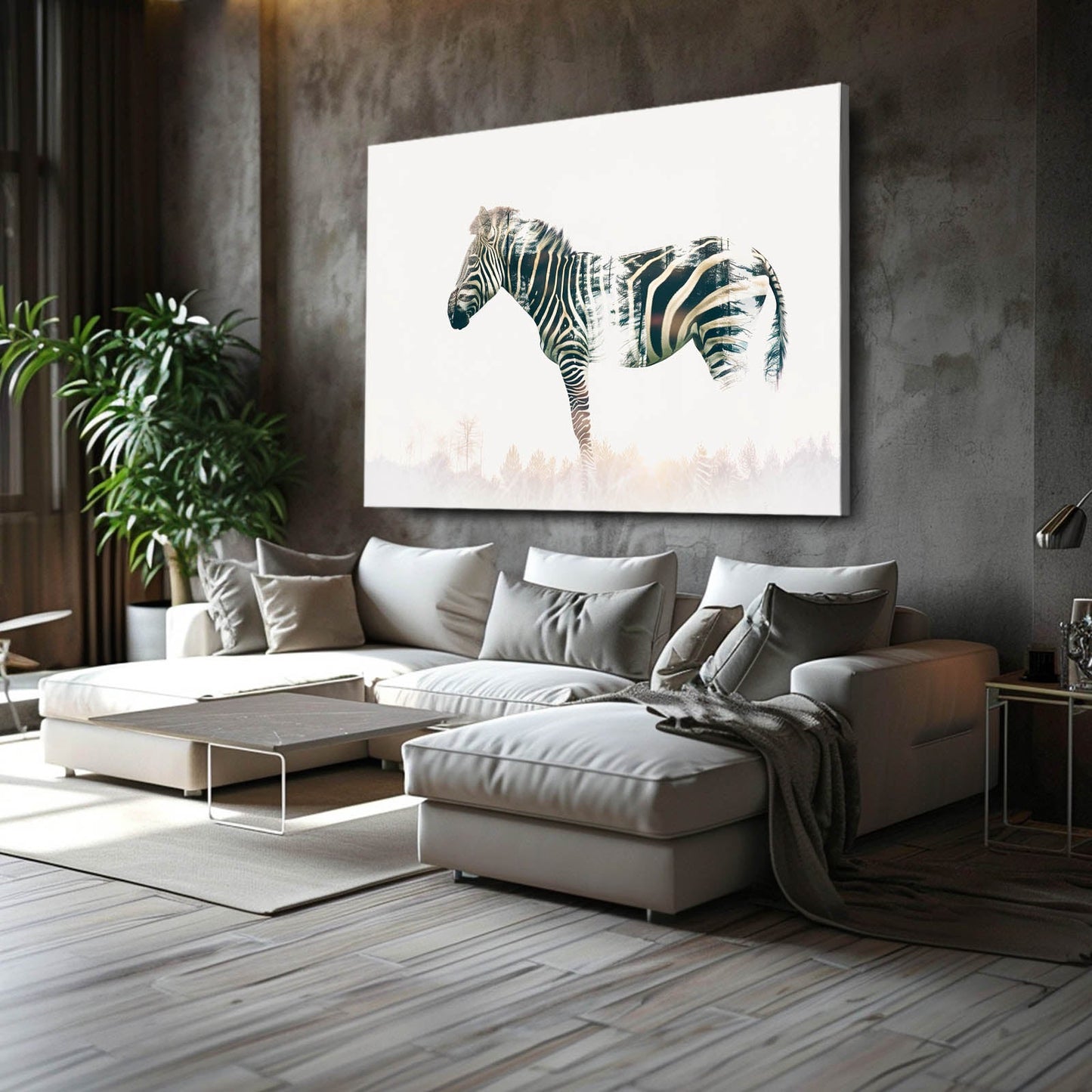 White Zebra Canvas – styled in a furnished interior