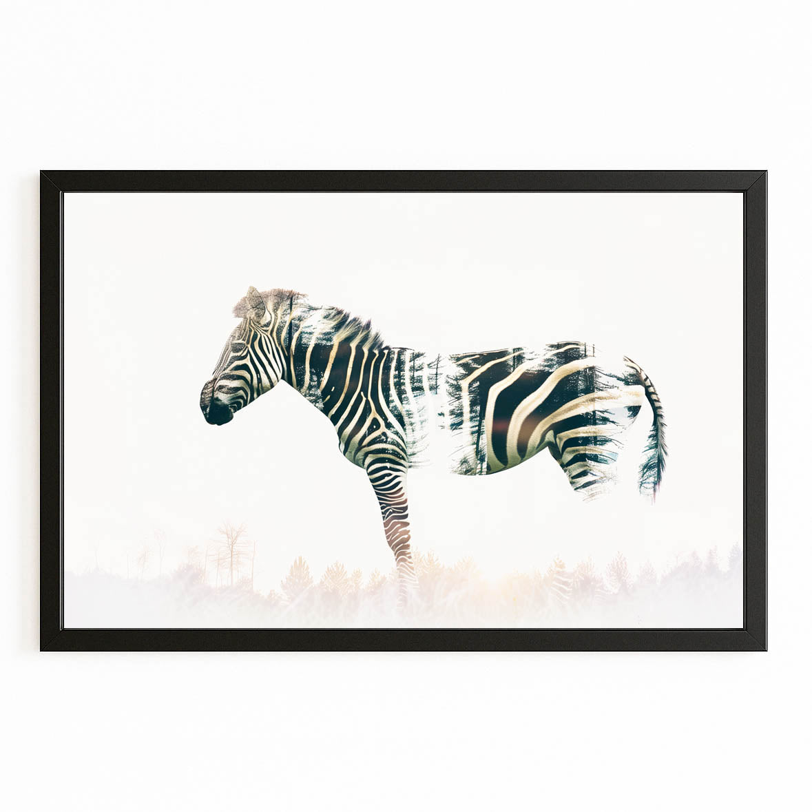 White Zebra Canvas – with Premium Black frame on white background