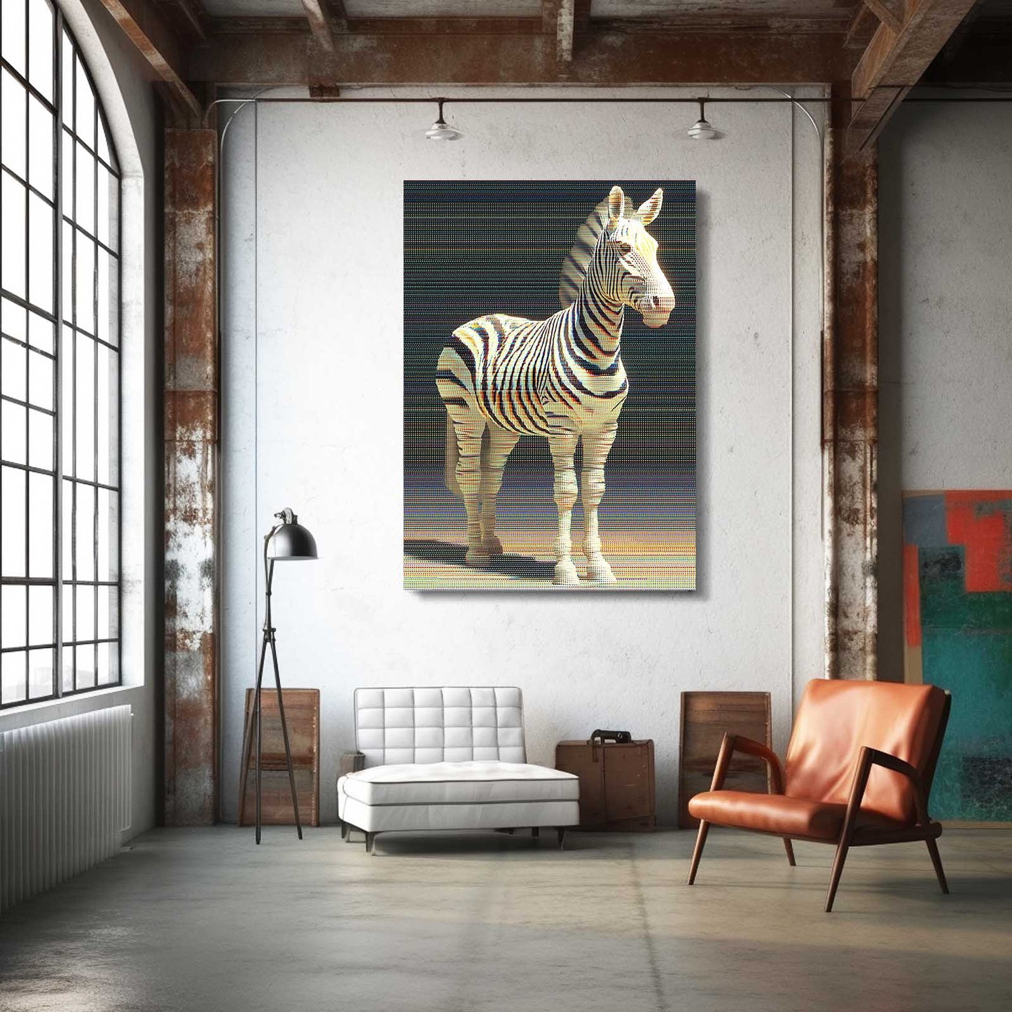 White Zebra Wall Art – styled in a furnished interior