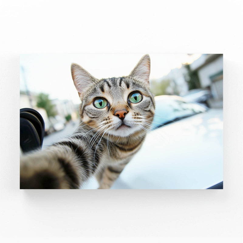 Wide Angle Selfie Cat Wall Decor — photography canvas print, angled canvas view on white background