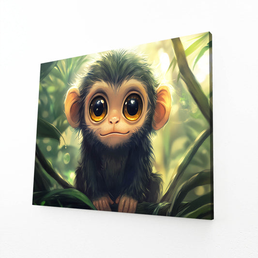 Wide Eyed Baby Monkey Canvas – angled canvas view on white background