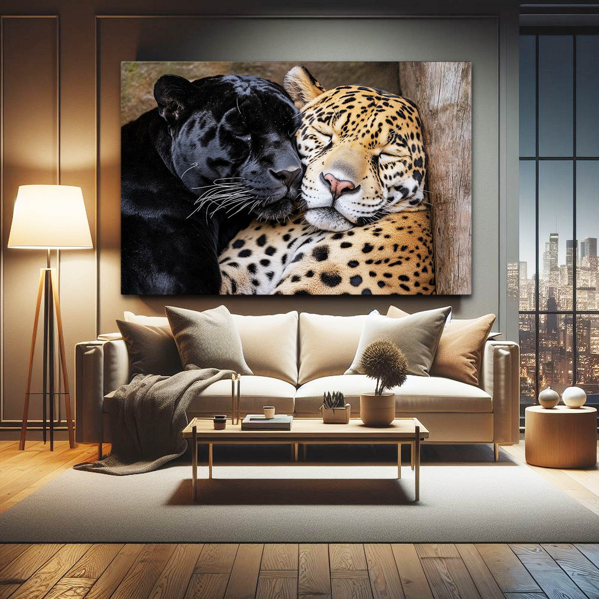 Wild Cat Duo Canvas — realism canvas print, styled in a furnished interior