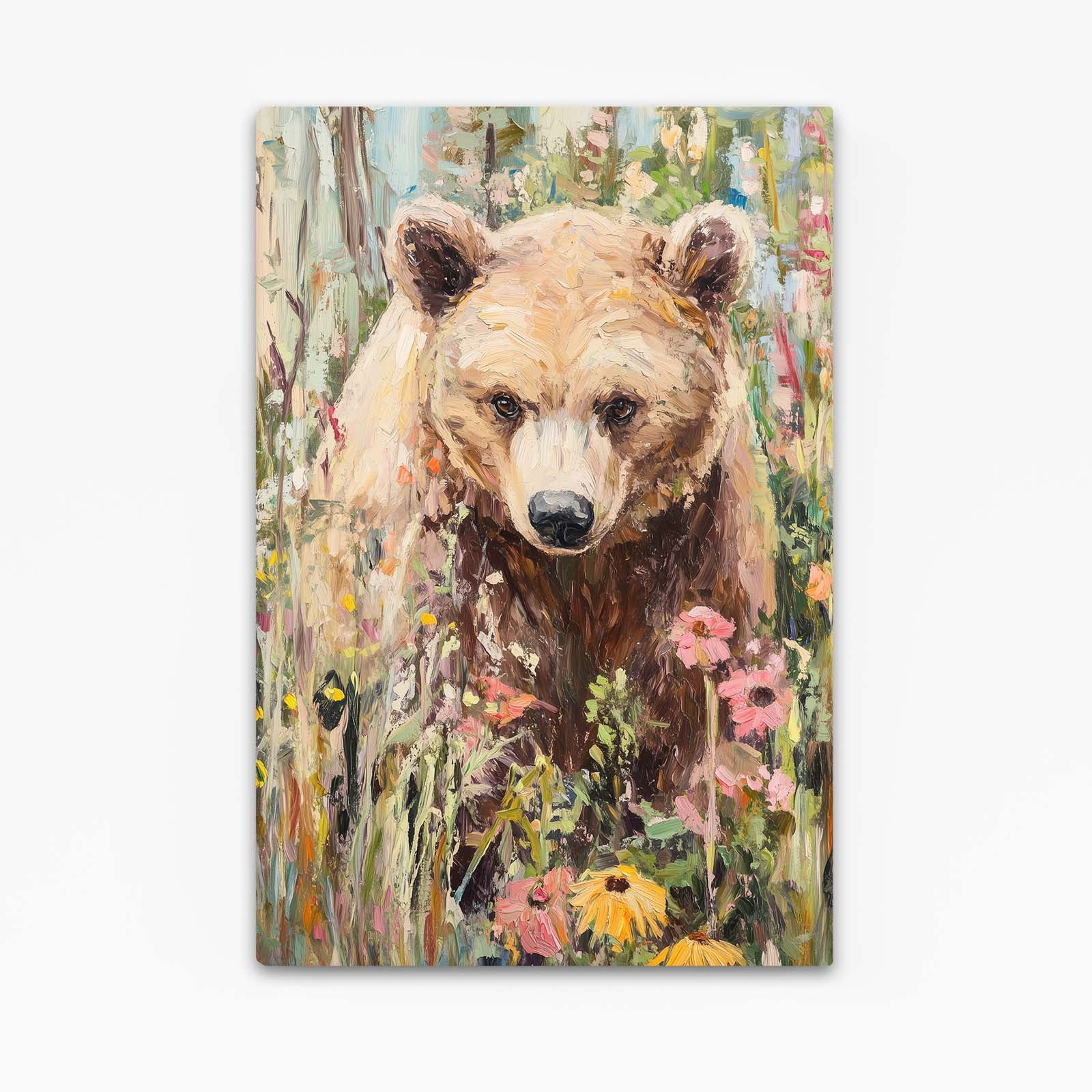 Wildflower Meadow Portrait Bear Art — contemporary canvas print, canvas print on white background