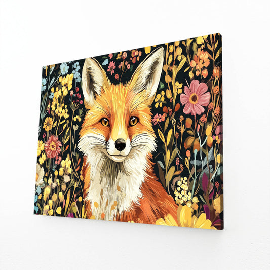 Wildflower Portrait Fox Canvas Art — contemporary canvas print, angled canvas view on white background