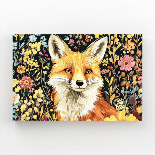Wildflower Portrait Fox Canvas Art — contemporary canvas print, angled canvas view on white background
