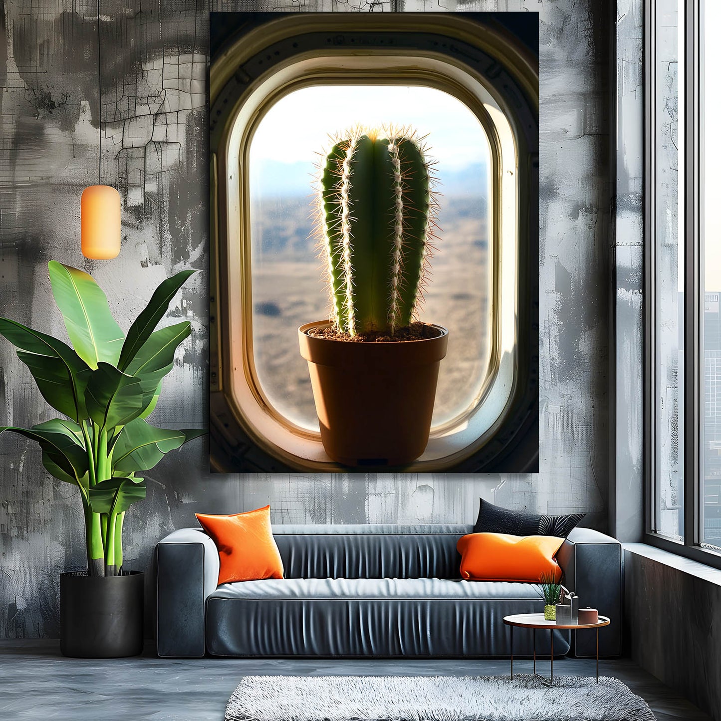Window Seat Pot Cactus Wall Art – styled in a furnished interior