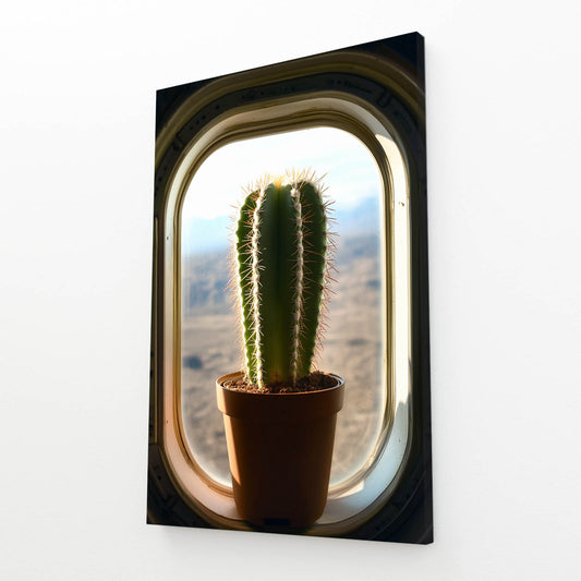 Window Seat Pot Cactus Wall Art – angled canvas view on white background