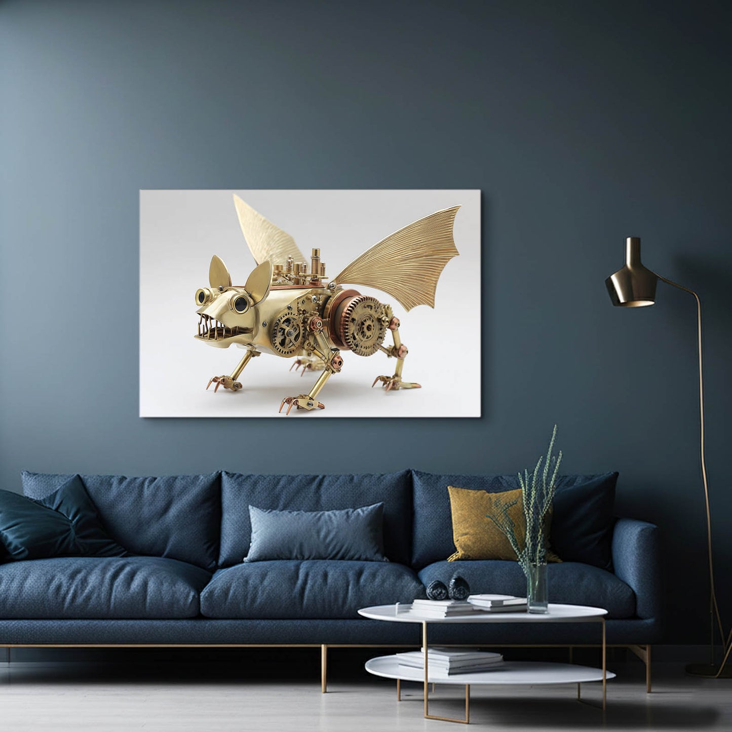 Winged Bone Draco Steampunk Wall Art – styled in a furnished interior