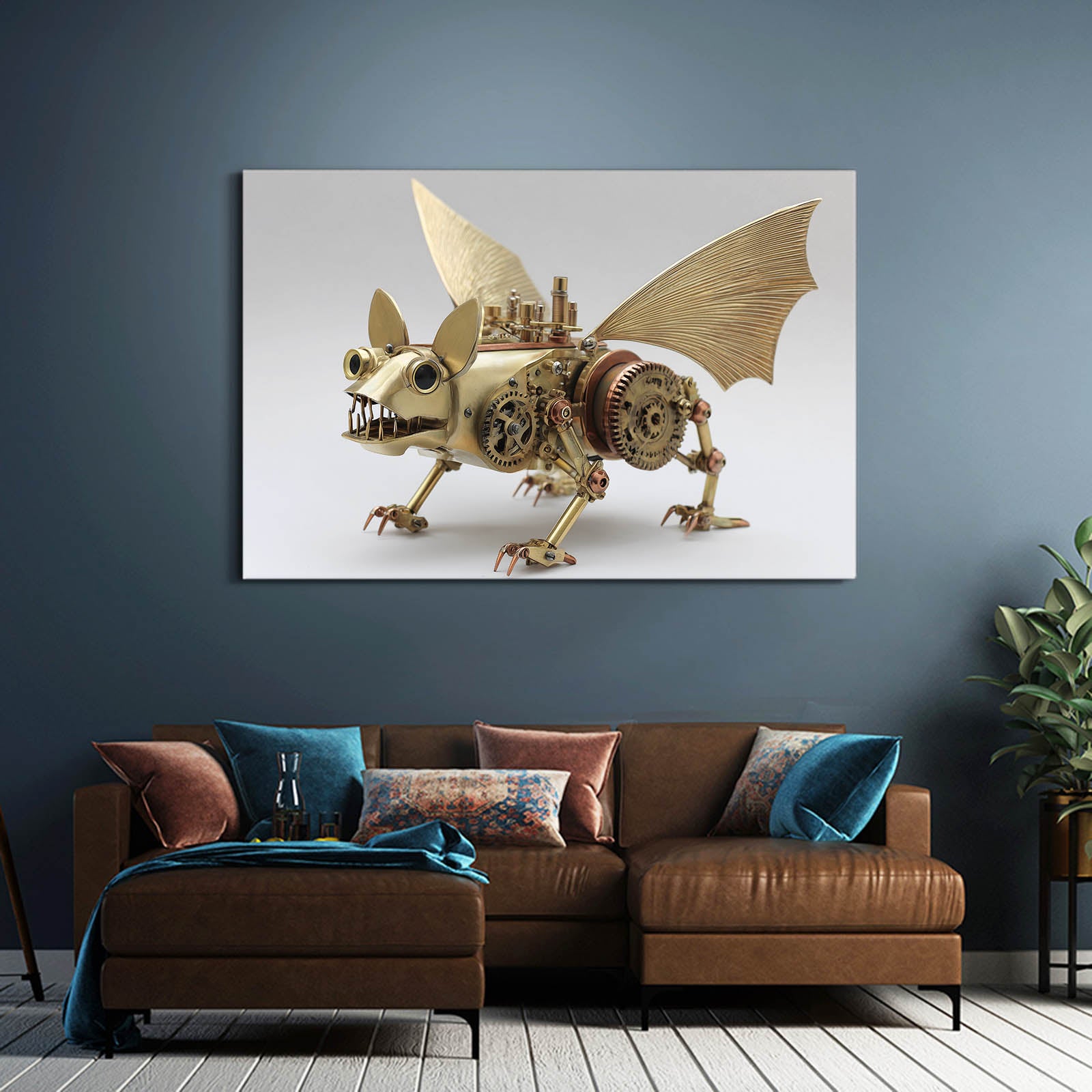 Winged Bone Draco Steampunk Wall Art – styled in a furnished interior