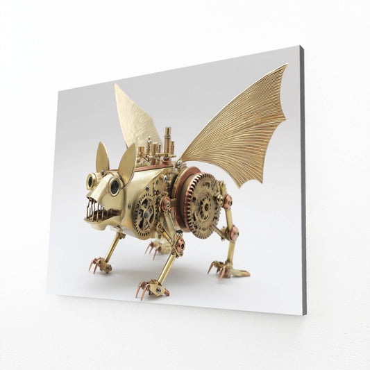 Winged Bone Draco Steampunk Wall Art – angled canvas view on white background