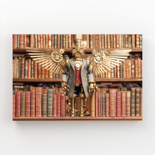 Winged Library Guardian Steampunk Prints – winged library guardian steampunk canvas print