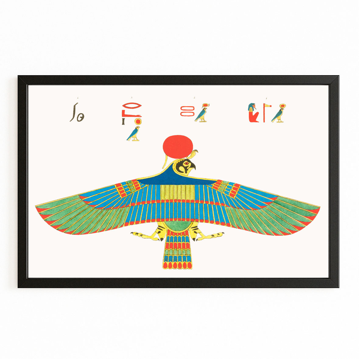 Winged Scarab Glyph Egyptian Art – with Premium Black frame on white background
