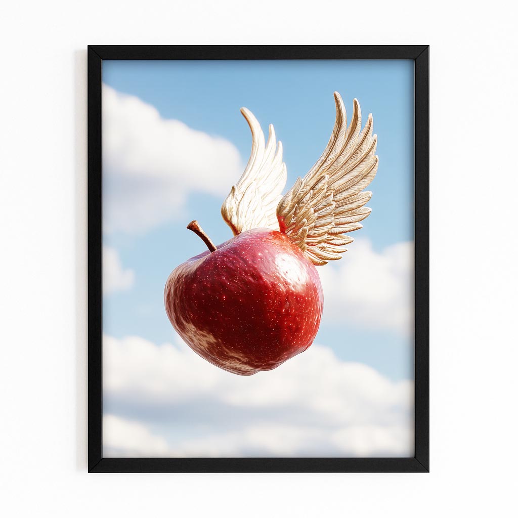 Winged Sky Apple Canvas – with Premium Black frame on white background
