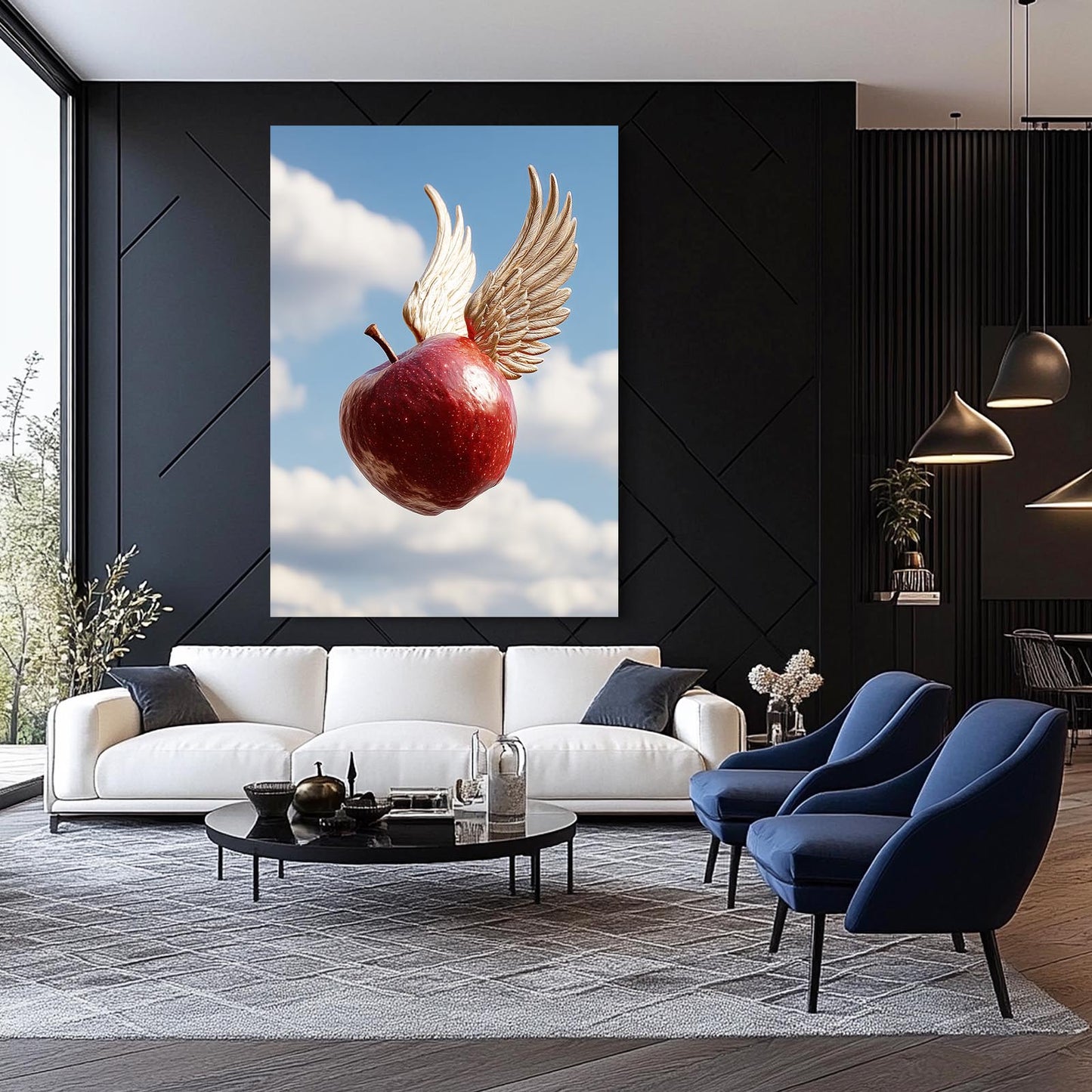 Winged Sky Apple Canvas – styled in a furnished interior