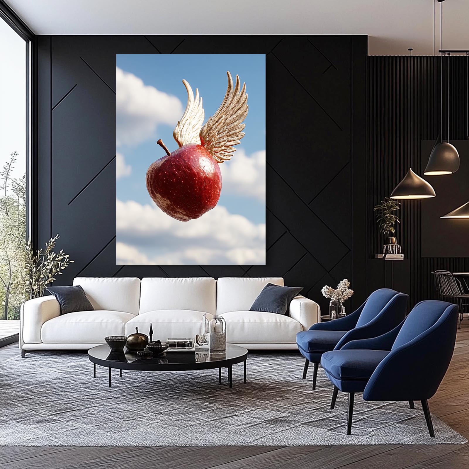 Winged Sky Apple Canvas – styled in a furnished interior