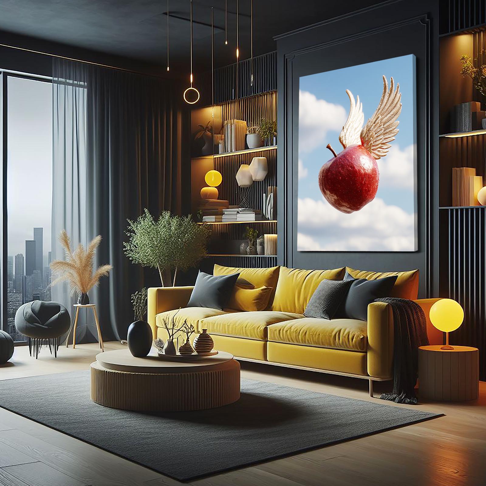 Winged Sky Apple Canvas – styled in a furnished interior