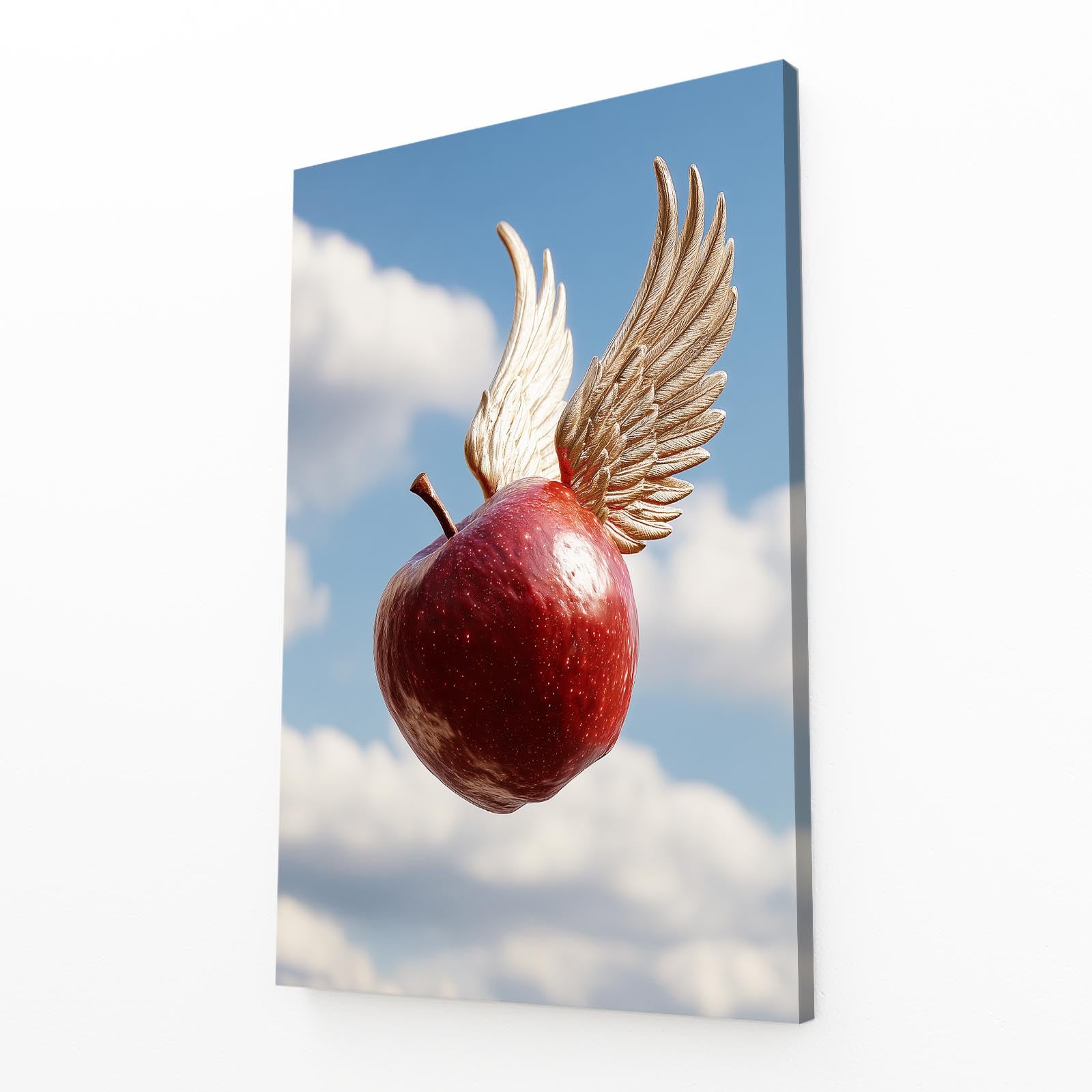 Winged Sky Apple Canvas – angled canvas view on white background