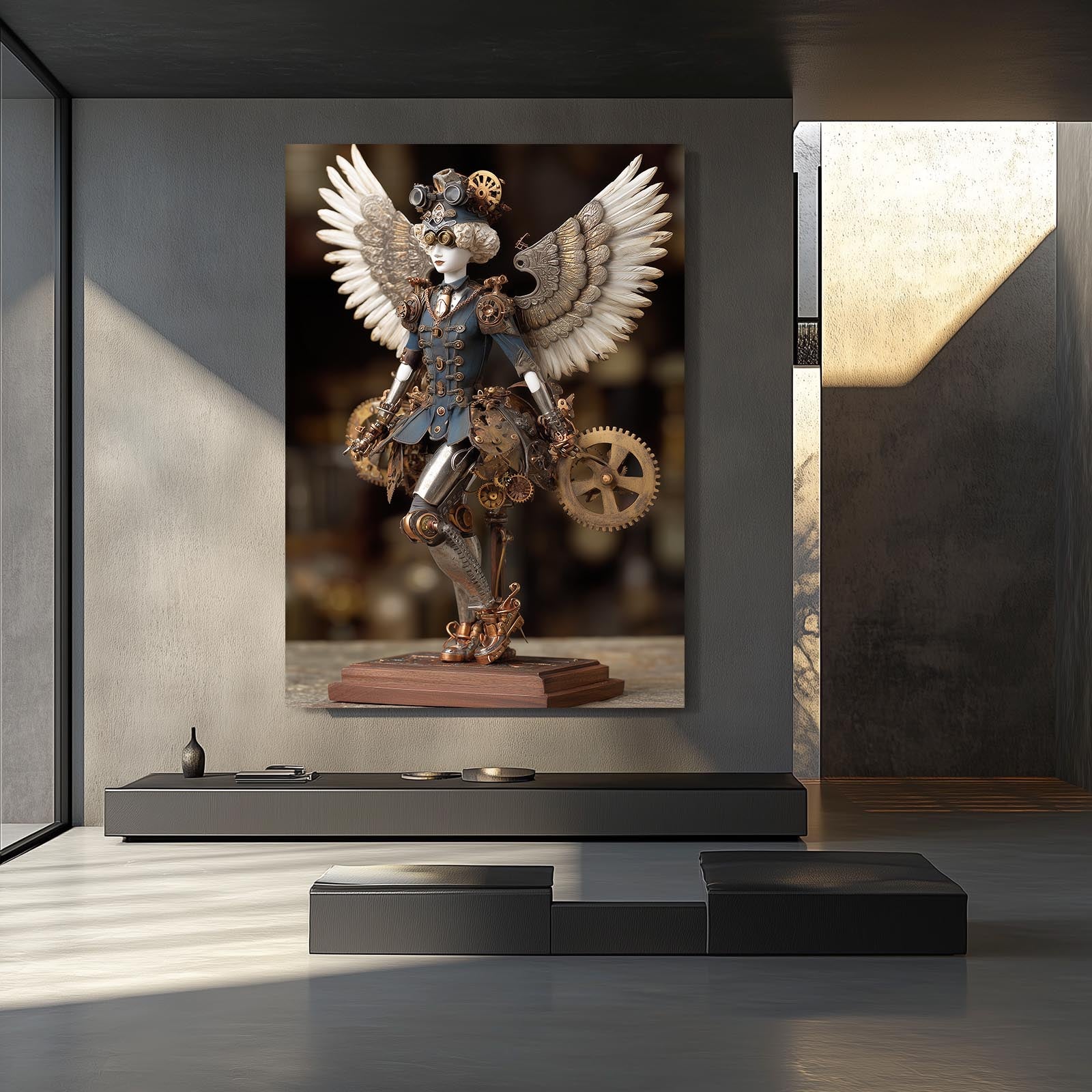 Winged Toy Bear Steampunk Prints – styled in a furnished interior
