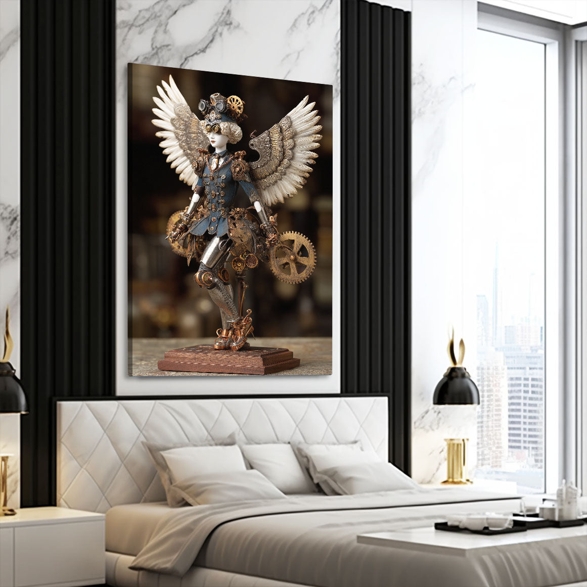 Winged Toy Bear Steampunk Prints – styled in a furnished interior