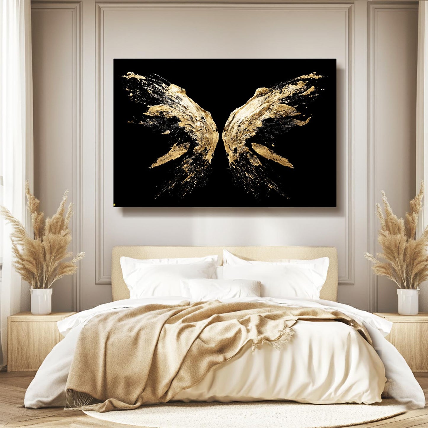 Wingspan Gold Burst Prints – styled in a furnished interior
