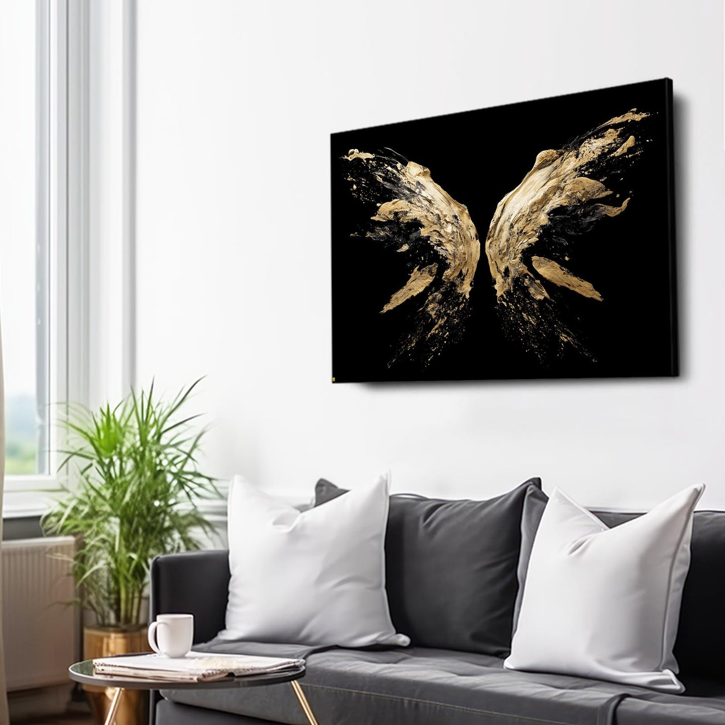 Wingspan Gold Burst Prints – styled in a furnished interior