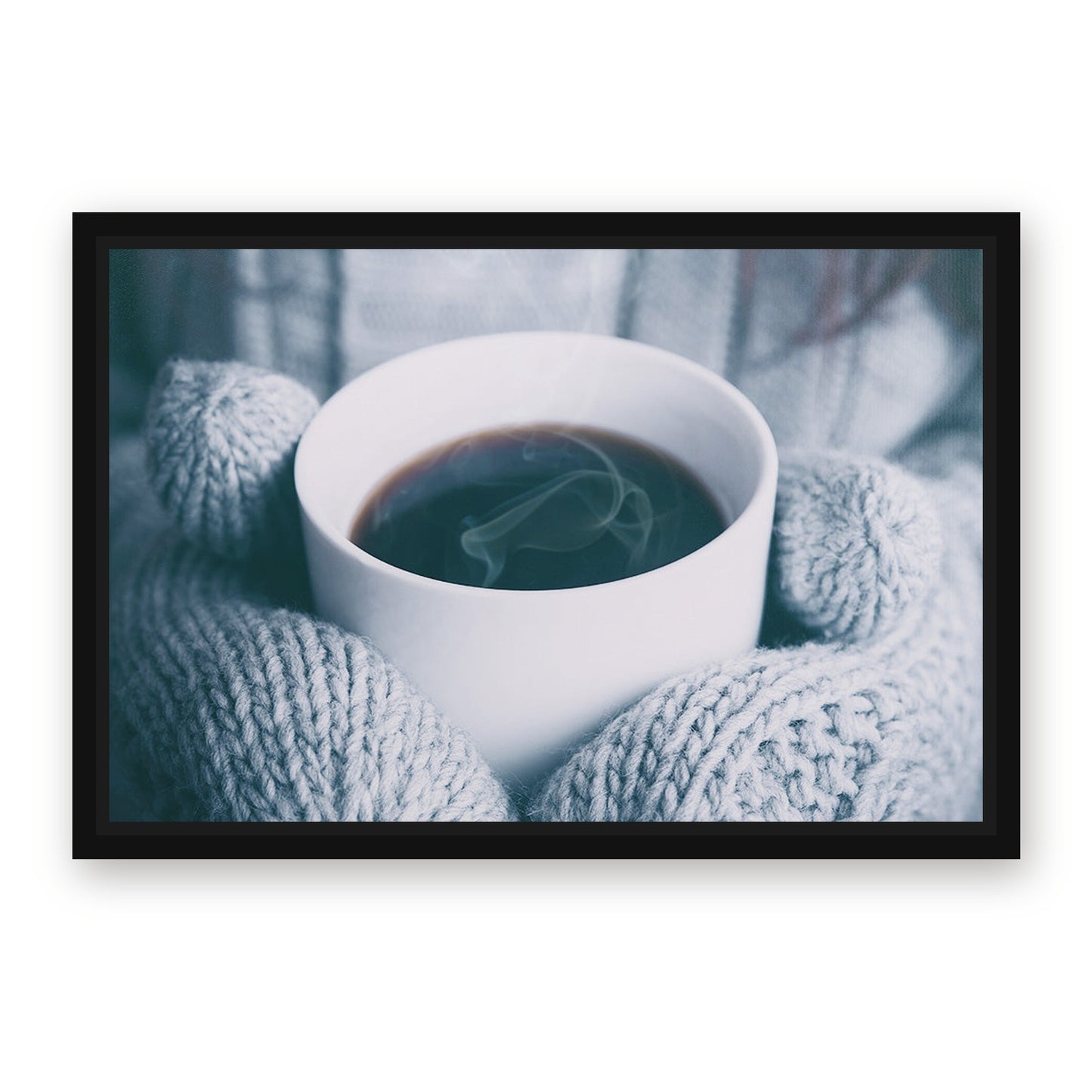 Winter Coffee Photography Print – with Premium Black wood frame
