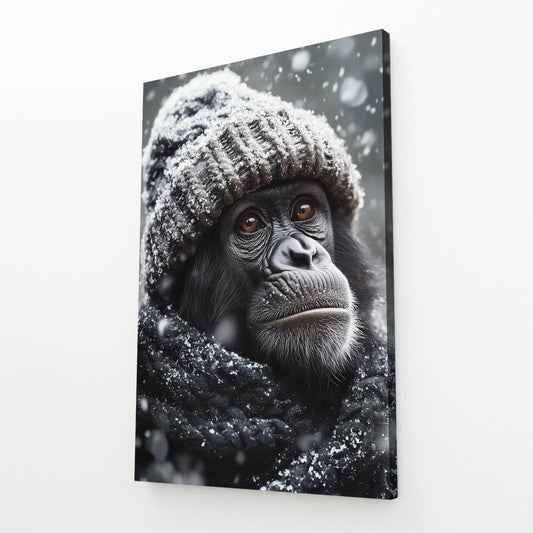 Winter Knit Hat Monkey Art – angled canvas view on white background